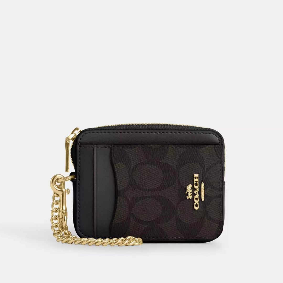 Coach Zip Card Case In Signature Canvas