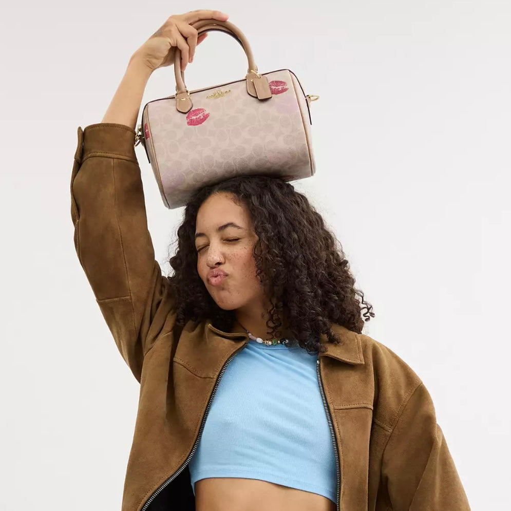 Coach Rowan Satchel Bag In Signature Canvas With Lips Print *Pre Order*