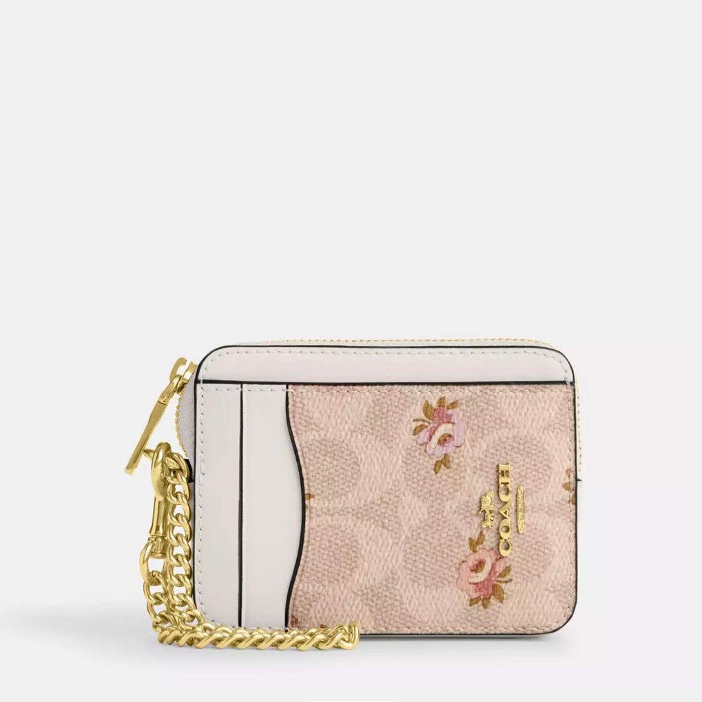 Coach Zip Card Case In Signature Canvas With Floral Print *Pre Order*