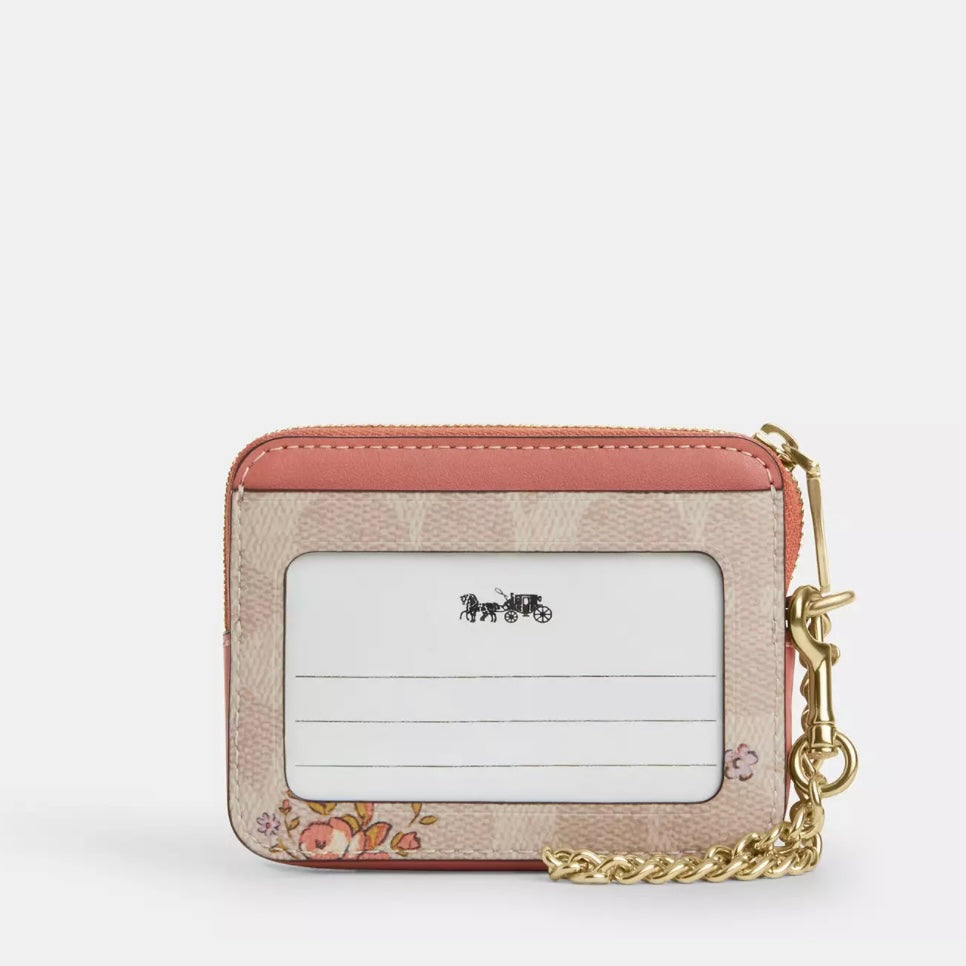 Zip Card Case In Signature Canvas With Floral Print *Pre Order*