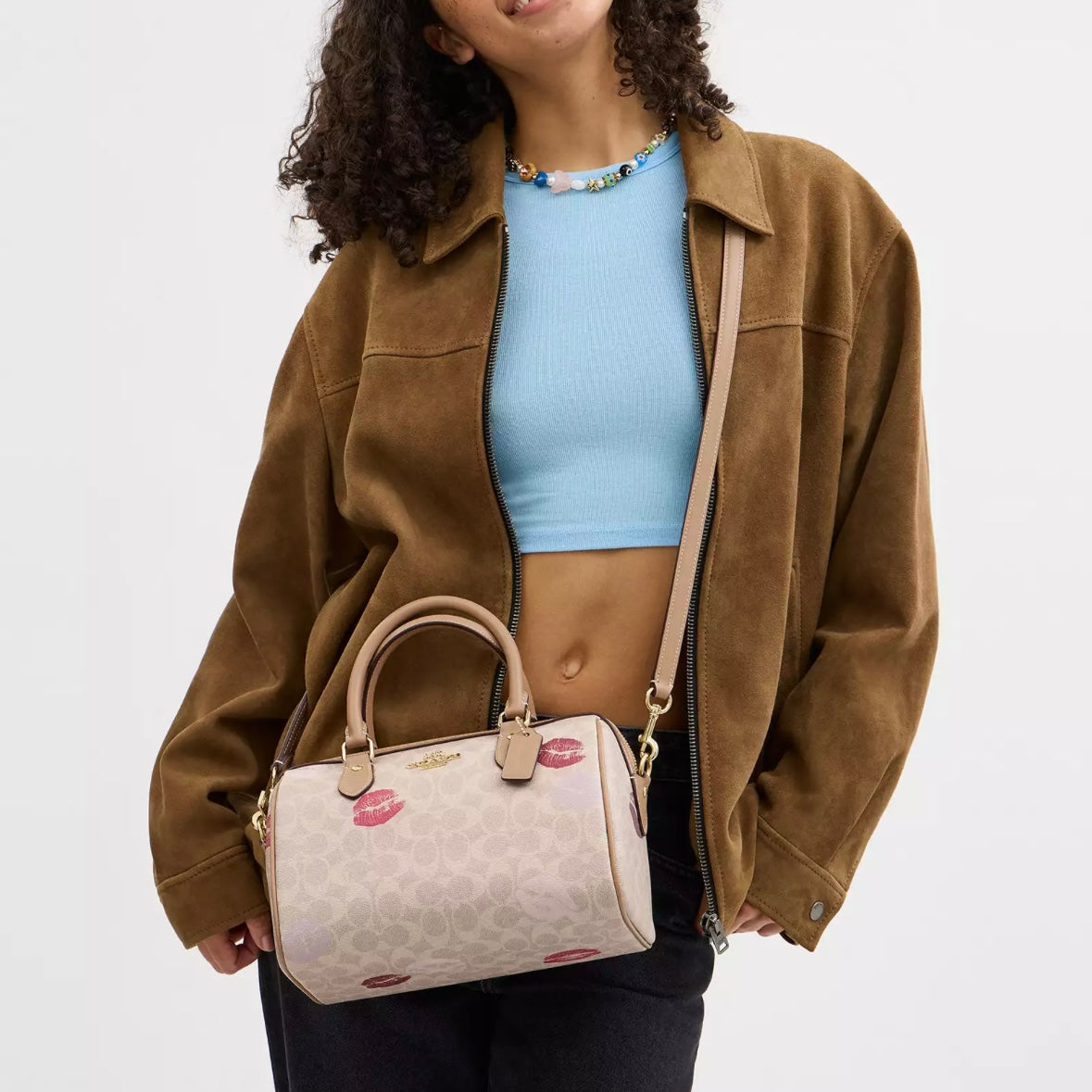 Coach Rowan Satchel Bag In Signature Canvas With Lips Print *Pre Order*