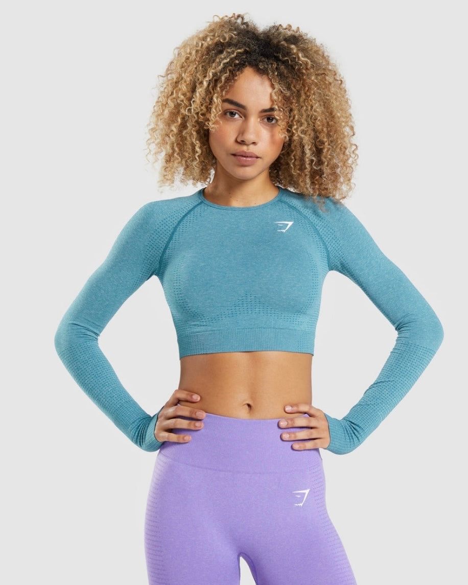 Vital Long Sleeve Crop Top Blue