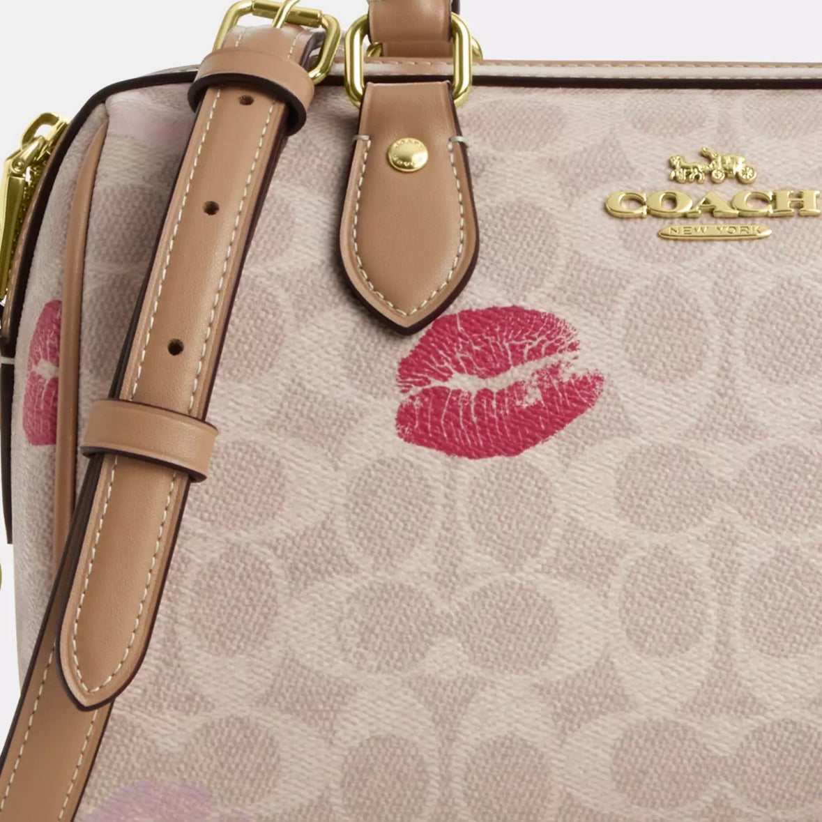 Coach Rowan Satchel Bag In Signature Canvas With Lips Print *Pre Order*