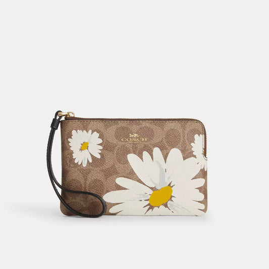 Coach Corner Zip Wristlet In Signature Canvas With Floral Print *Pre Order*