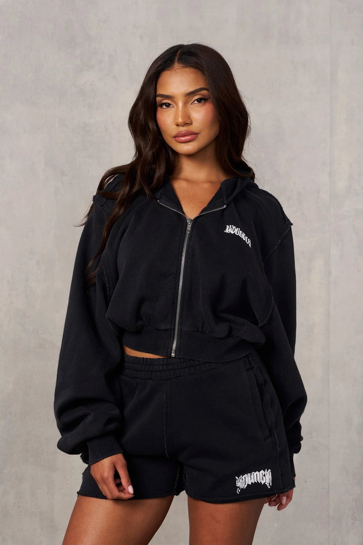 YOUNGLA W548 REBEL CROP ZIP UP HOODIE *Pre Order*