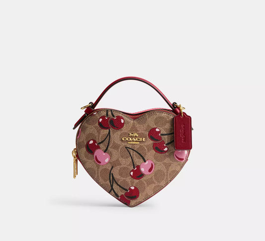 Heart Crossbody In Signature Canvas With Cherry Print *Pre Order*