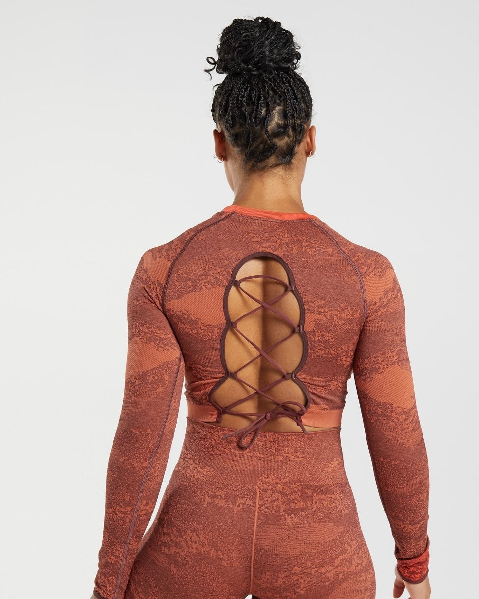 Adapt Camo Lace Up Back Top Red/Brown