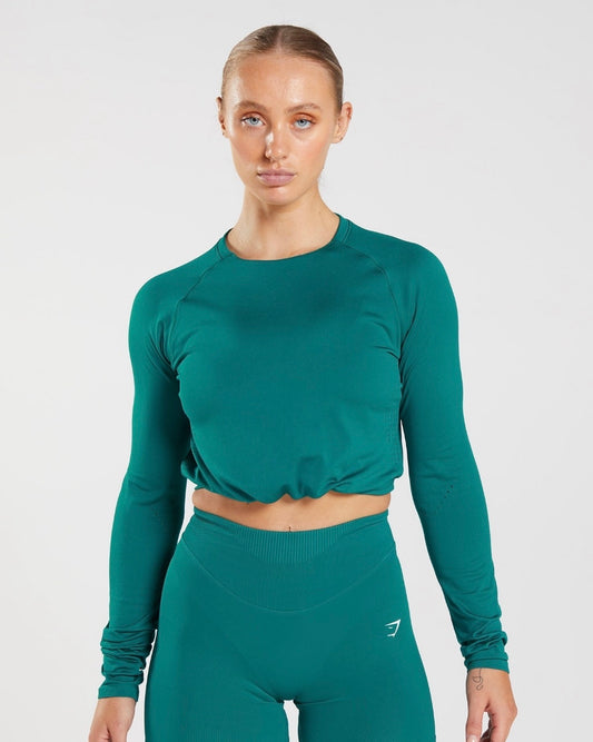 Sweat Long Sleeve Crop Top Blue