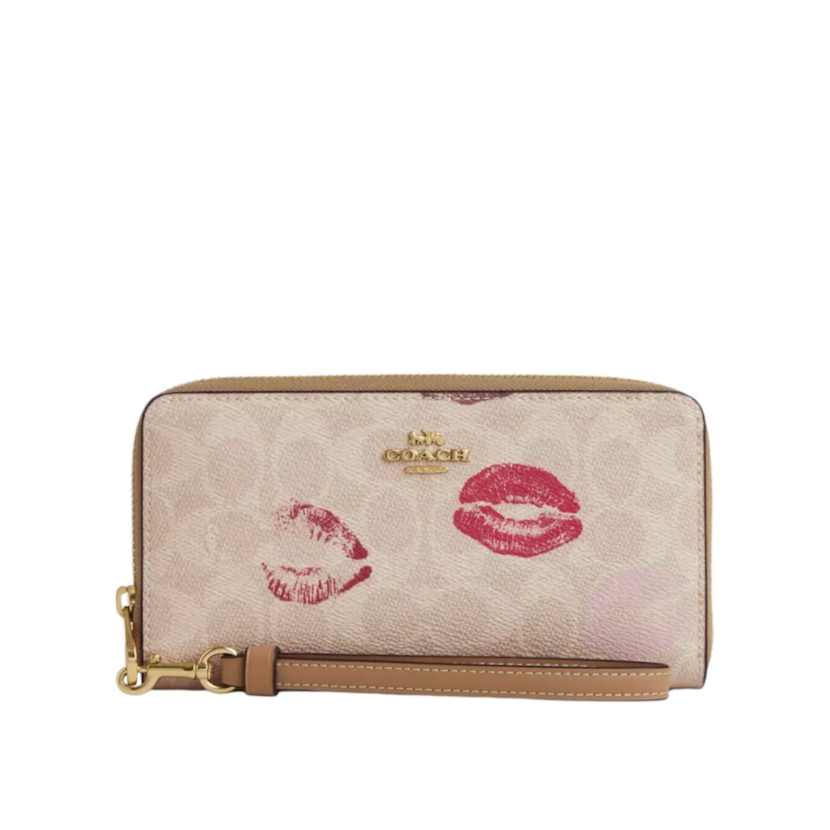 Coach Long Zip Around Wallet In Signature Canvas With Lips Print *Pre Order*