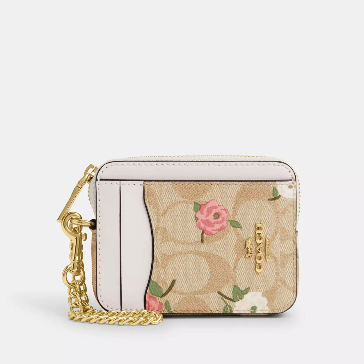 Coach Zip Card Case In Signature Canvas With Floral Print