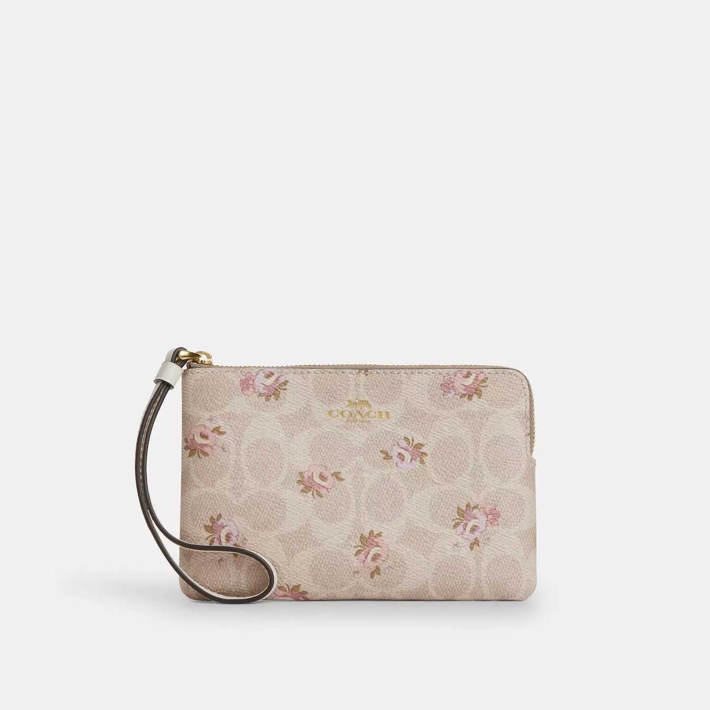 Coach Corner Zip Wristlet In Signature Canvas With Floral Print