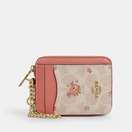 Zip Card Case In Signature Canvas With Floral Print *Pre Order*