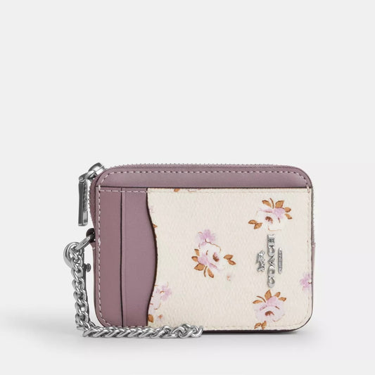 Zip Card Case In Signature Canvas With Floral Print *Pre Order*